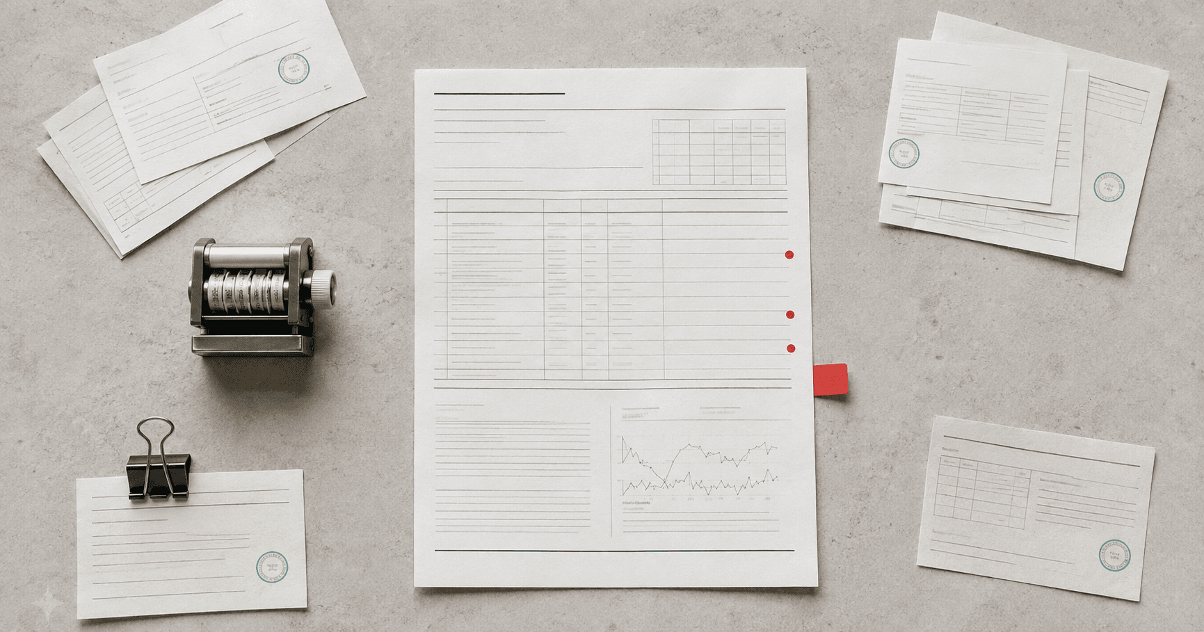 Weekly evidence sheet with source records and three marked exceptions